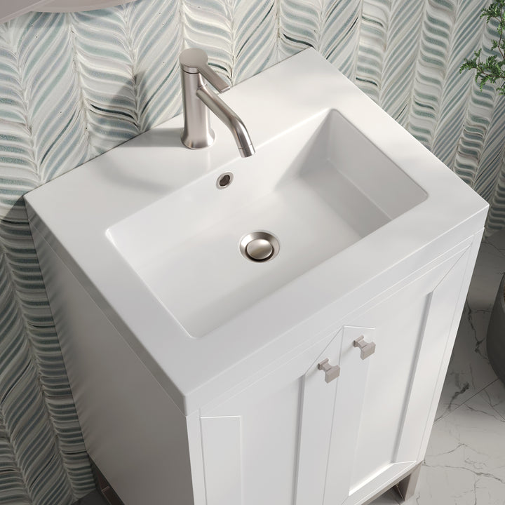 Chianti 20" Single Vanity, Glossy White, Brushed Nickel, w/ White Glossy Composite Stone Top