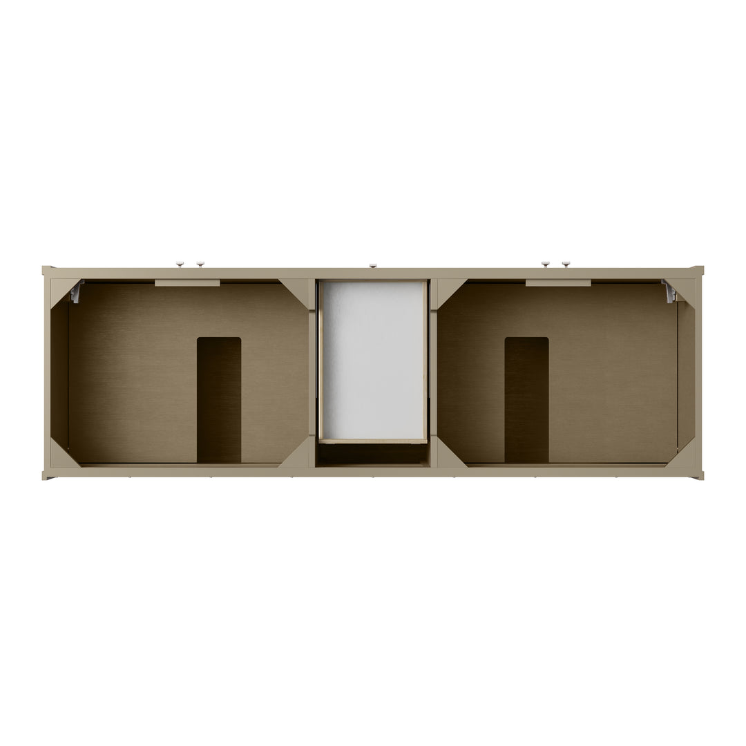 Chicago 72" Double Vanity, Walnut Whisper, w/ 3 CM Arctic Fall Solid Surface Top