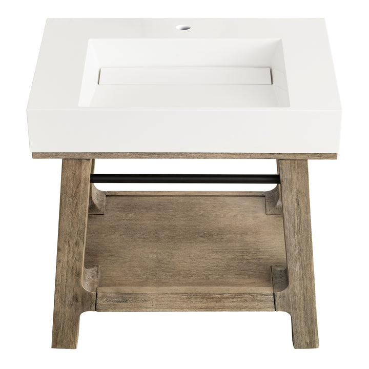 Auburn 31.5" Single Sink Console, Weathered Timber w/ Glossy White Mineral Composite Stone Top