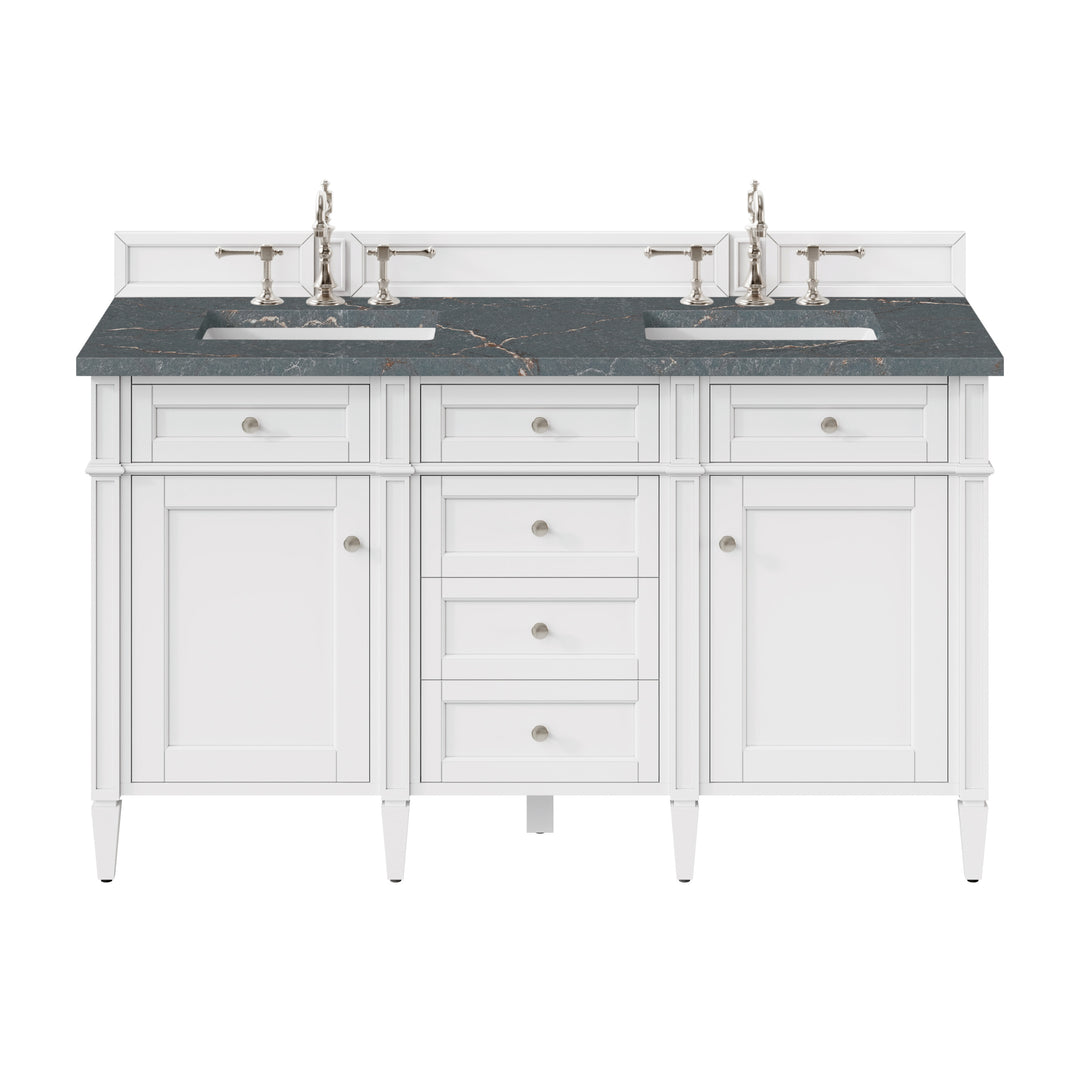 Brittany 60" Double Vanity, Bright White Vanity w/ 3 CM Parisien Bleu Silestone Top