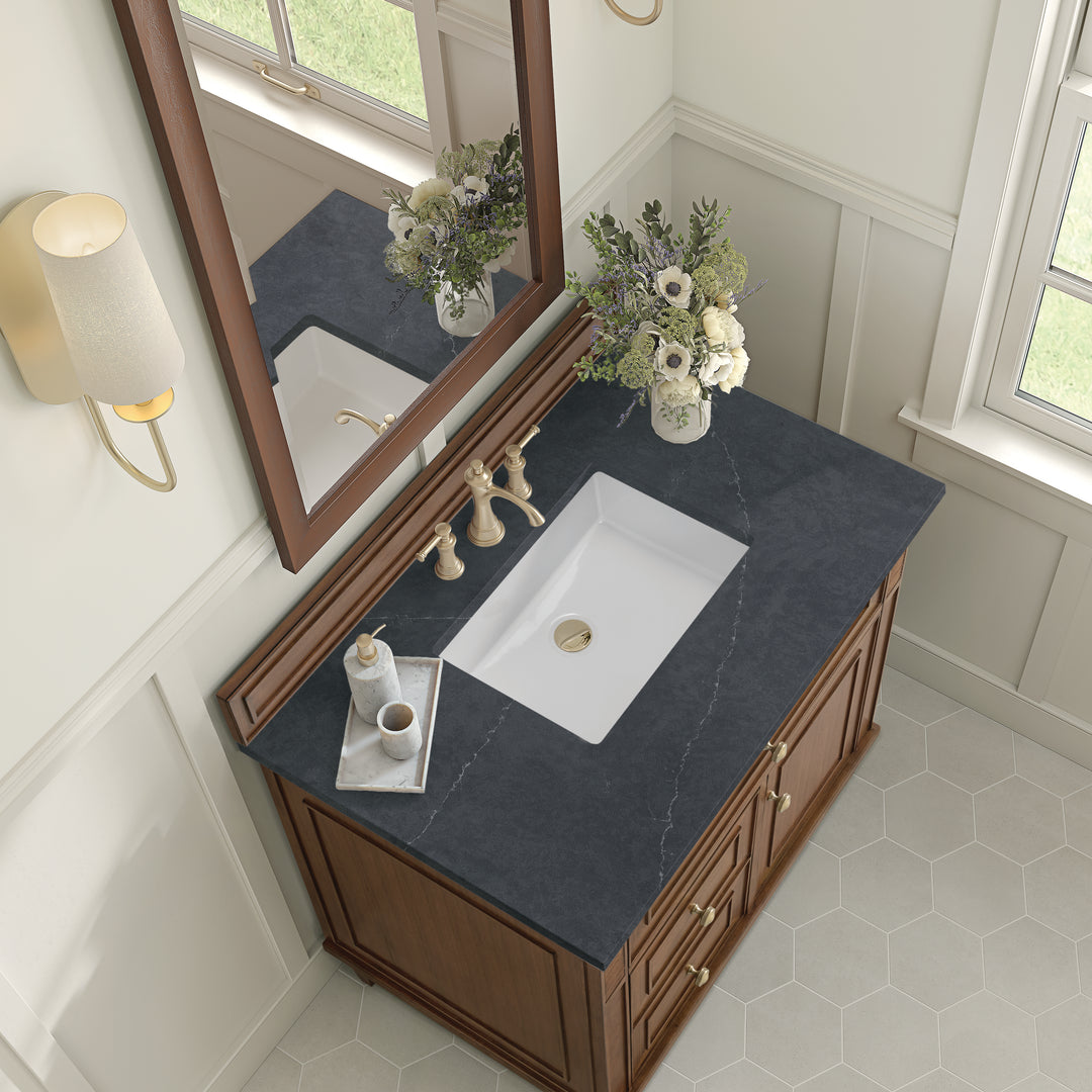 Lorelai 36" Single Vanity, Mid-Century Walnut w/ 3 CM Charcoal Soapstone Silestone Top