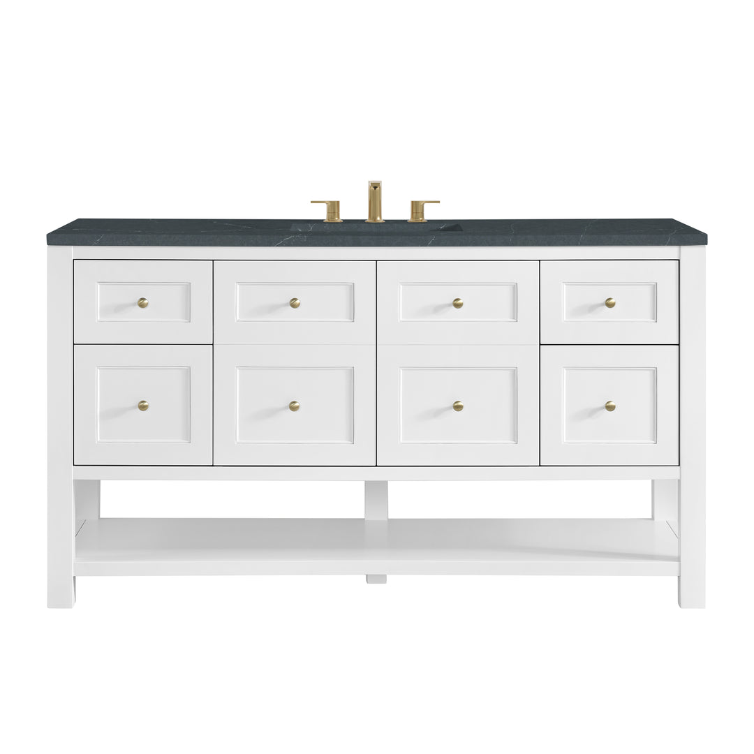 Breckenridge 60" Single Vanity, Bright White, w/ 3 CM Charcoal Soapstone Quartz Top