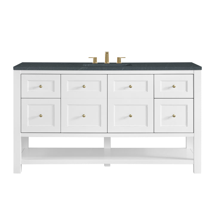 Breckenridge 60" Single Vanity, Bright White, w/ 3 CM Charcoal Soapstone Quartz Top