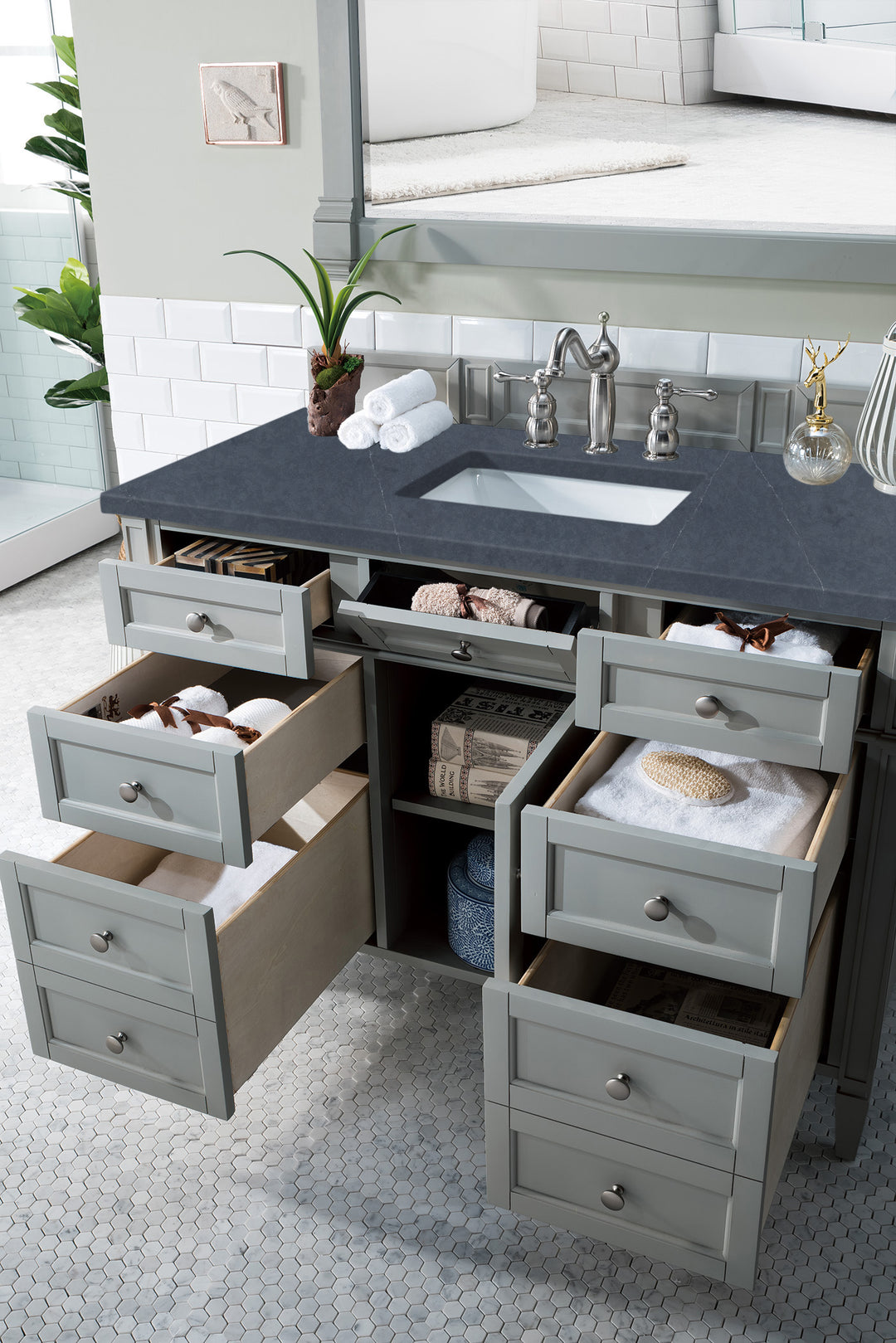 Brittany 48" Single Vanity, Urban Gray w/ 3 CM Charcoal Soapstone Silestone Top