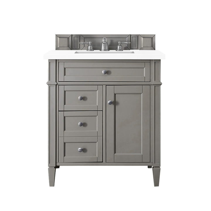 Brittany 30" Single Vanity, Urban Gray, w/ 3 CM White Zeus Silestone Top