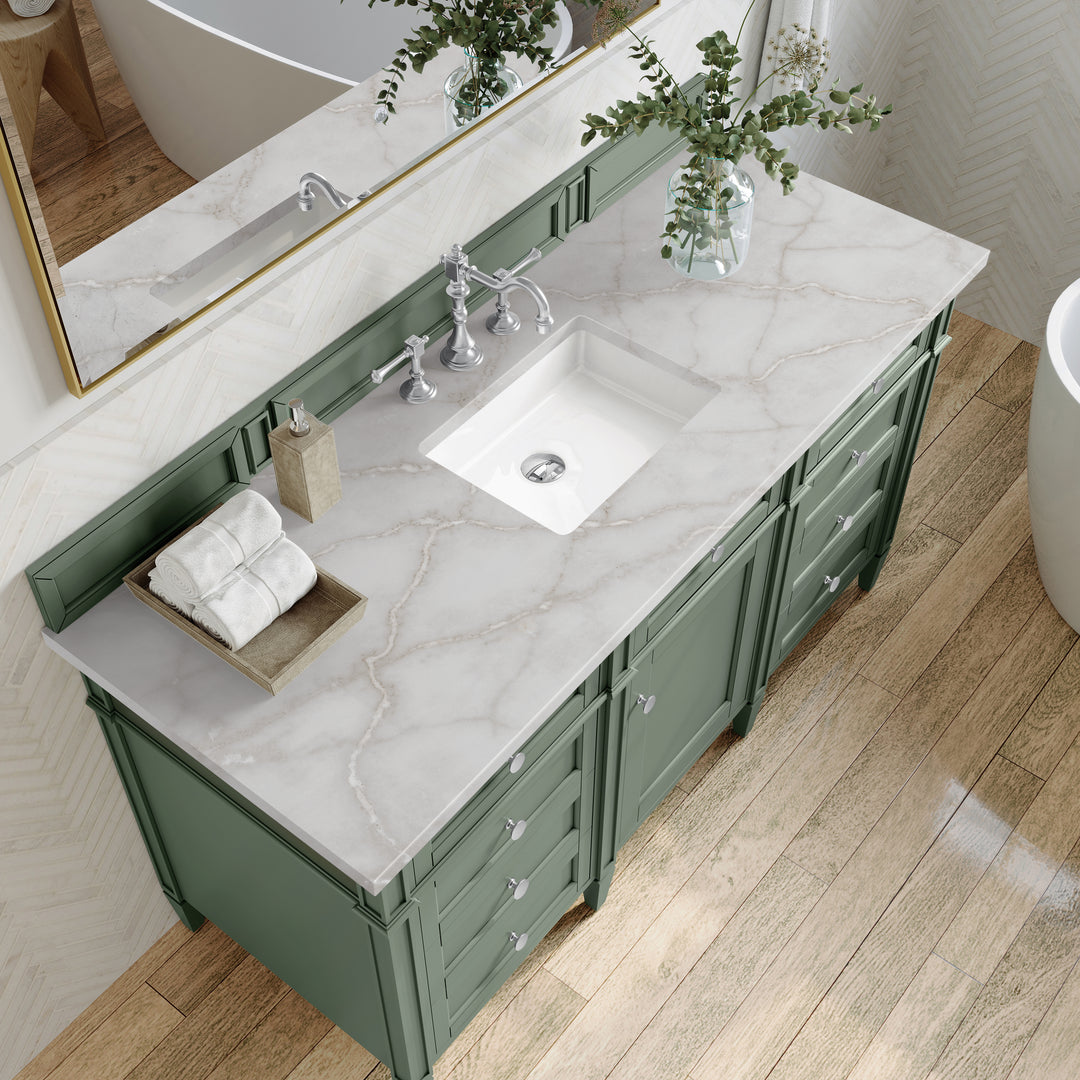 Brittany 60" Single Vanity, Smokey Celadon w/ 3 CM Victorian Silver Top