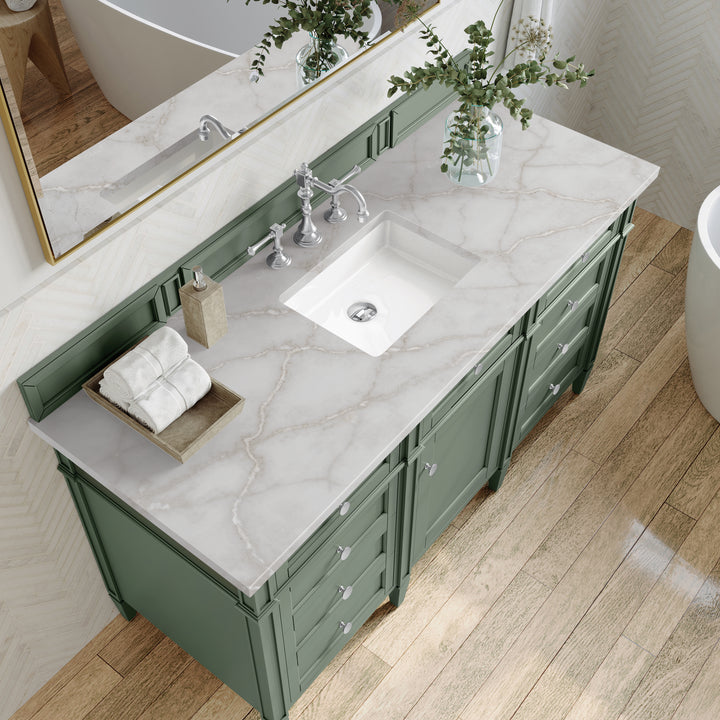 Brittany 60" Single Vanity, Smokey Celadon w/ 3 CM Victorian Silver Top w/FreePower Wireless Charger