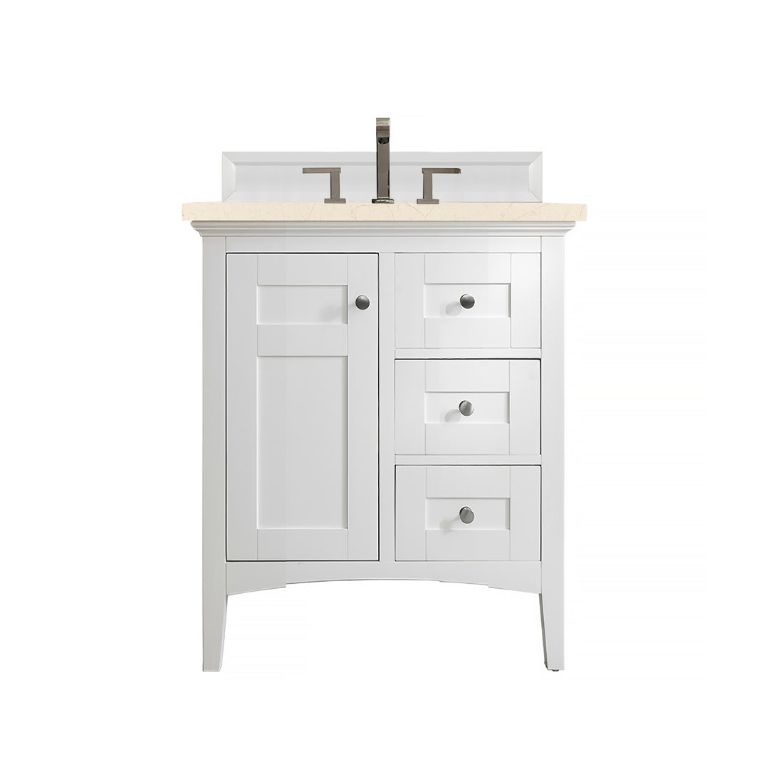 Palisades 30" Single Vanity, Bright White w/ 3 CM Eternal Marfil Silestone Top
