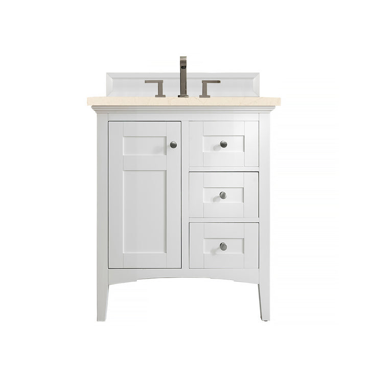 Palisades 30" Single Vanity, Bright White w/ 3 CM Eternal Marfil Silestone Top