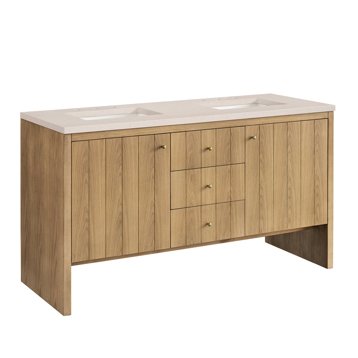 Hudson 60" Double Vanity, Light Natural Oak w/ 3 CM Eternal Marfil Top