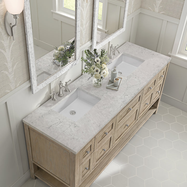 Breckenridge 72" Double Vanity, Whitewashed Oak w/ 3 CM Eternal Jasmine Pearl Silestone Top w/FreePower Wireless Charger