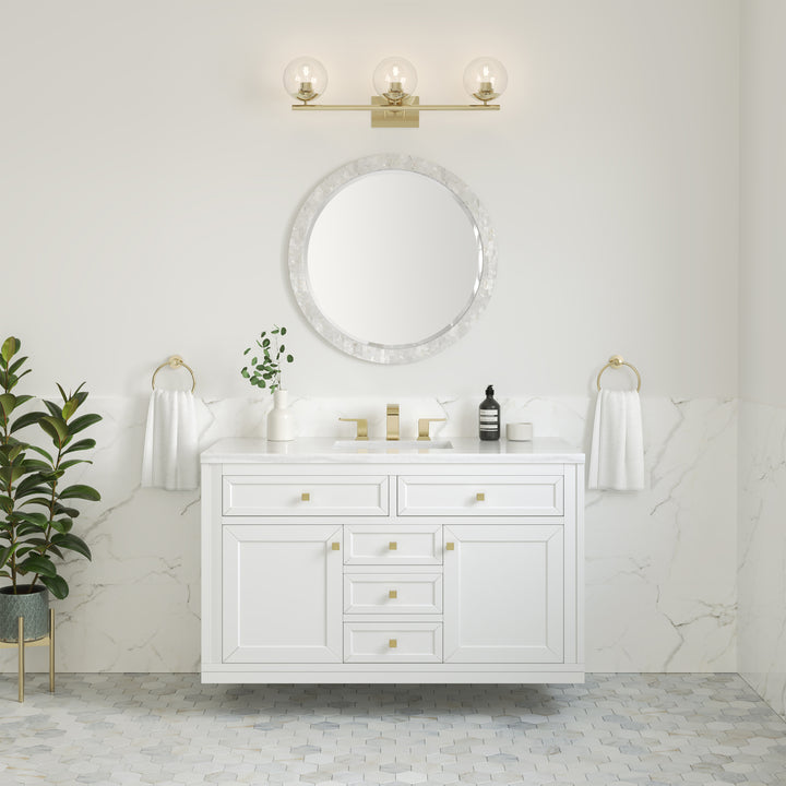Chicago 48" Single Vanity, Glossy White, w/ 3 CM Arctic Fall Solid Surface Top