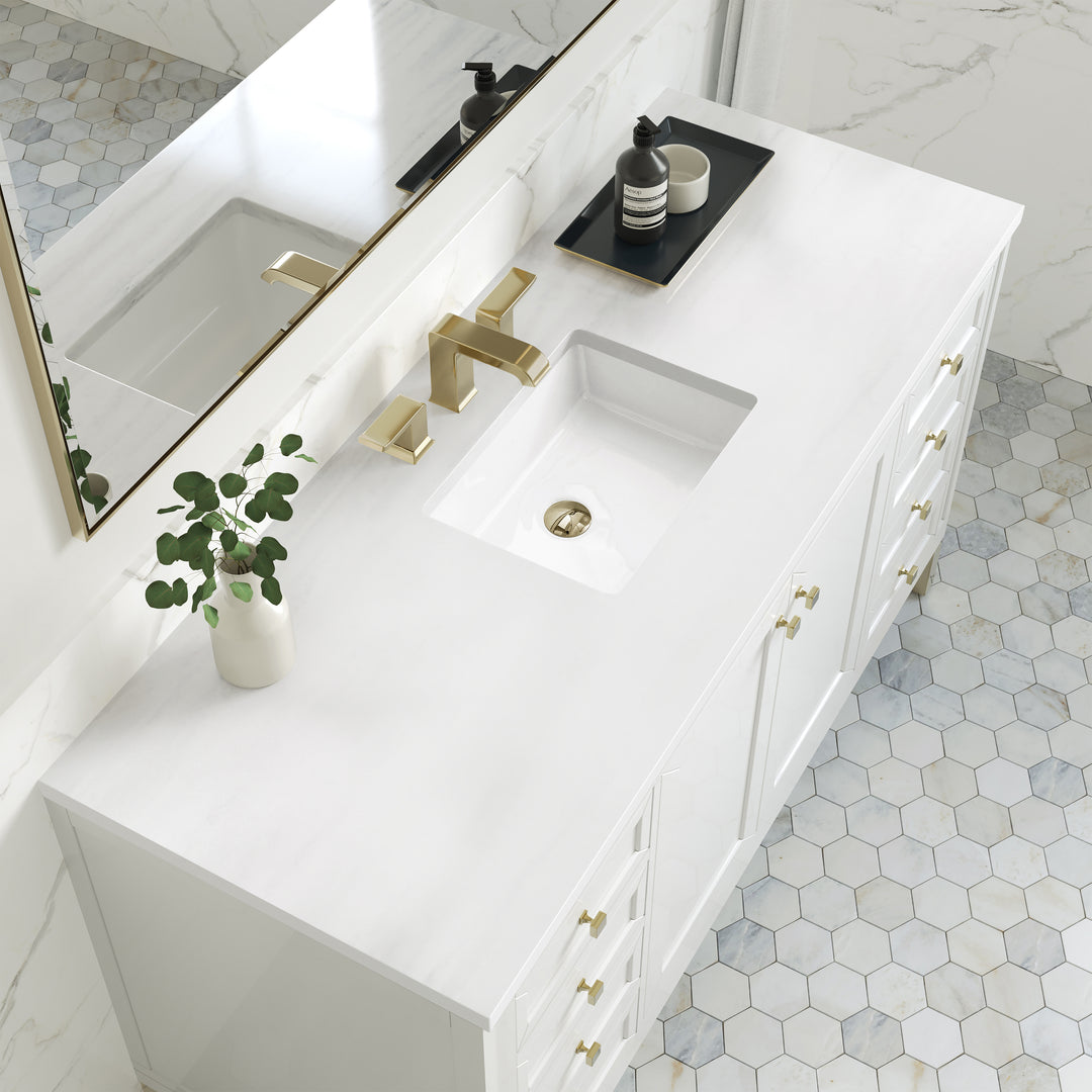 Chicago 60" Single Vanity, Glossy White, w/ 3 CM White Zeus Silestone® Top