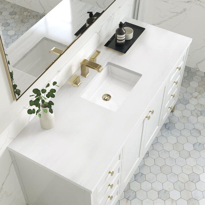 Chicago 60" Single Vanity, Glossy White, w/ 3 CM White Zeus Silestone® Top
