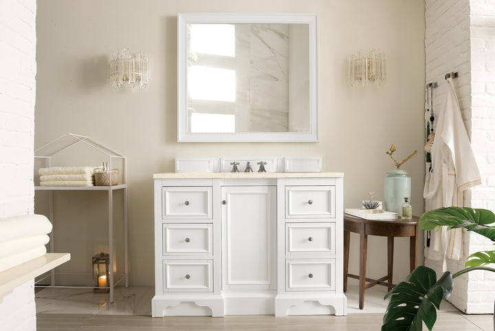 De Soto 48" Single Vanity, Bright White w/ 3 CM Eternal Marfil Silestone Top