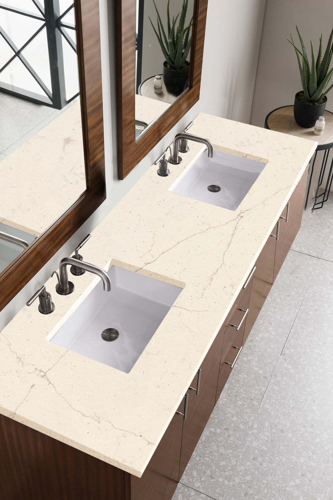 Metropolitan 72" Double Vanity, American Walnut w/ 3 CM Eternal Marfil Silestone Top