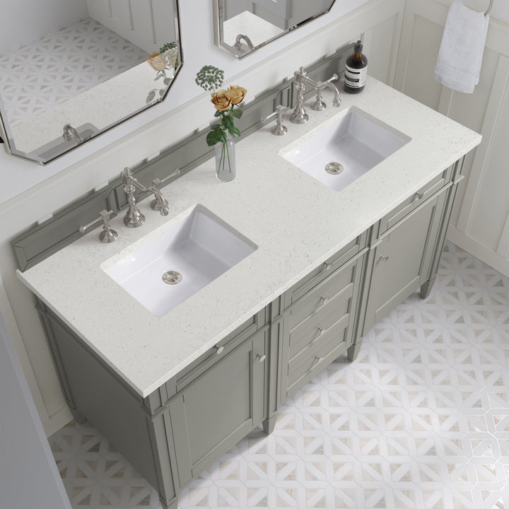 Brittany 60" Double Vanity, Urban Gray w/ 3 CM Lime Delight Silestone Top