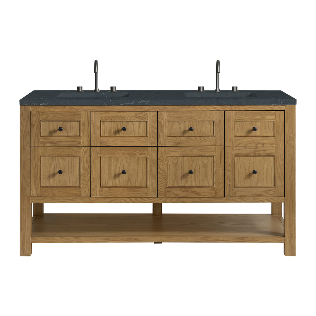 Breckenridge 60" Double Vanity, Light Natural Oak, w/ 3 CM Charcoal Soapstone Quartz Top