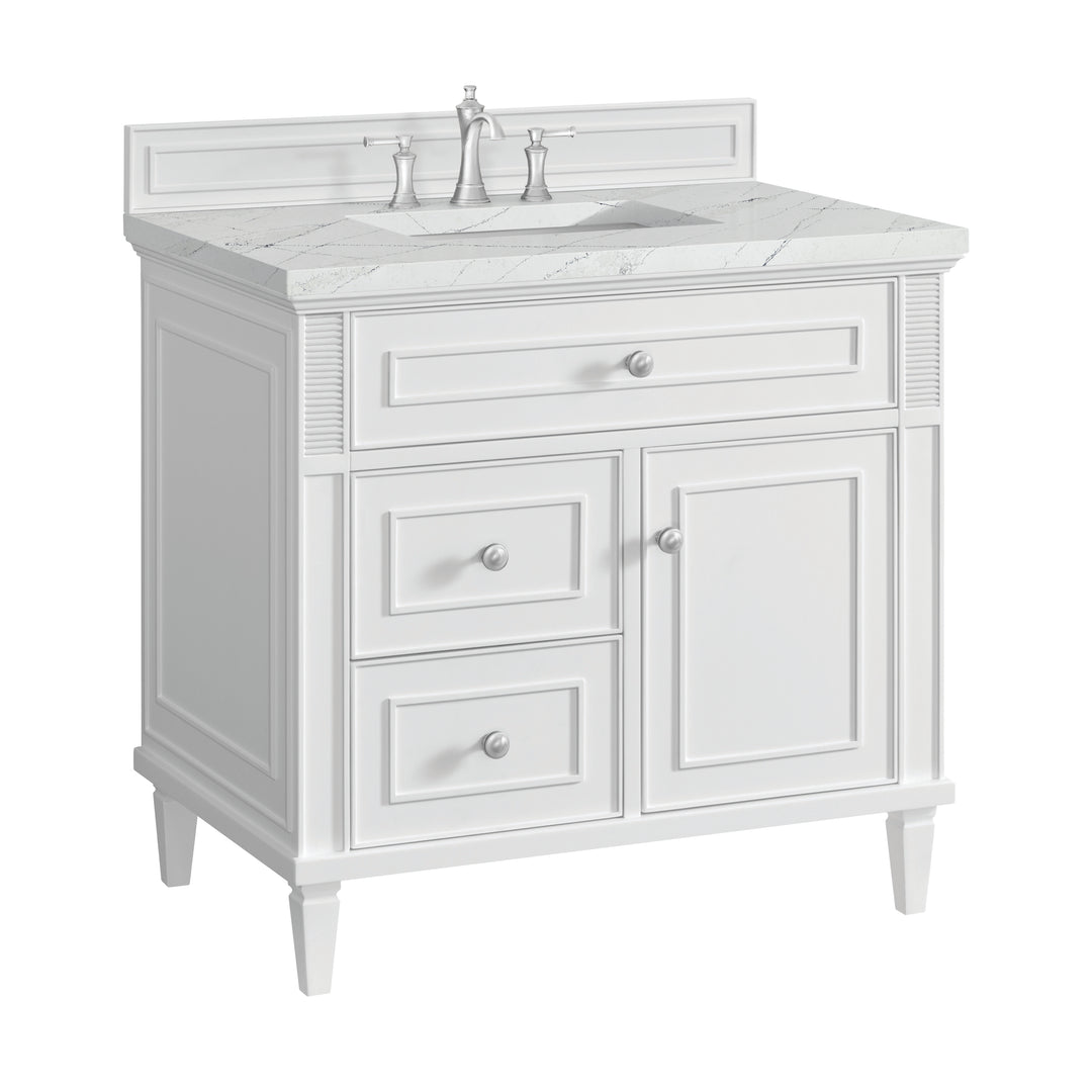 Lorelai 36" Single Vanity, Bright White w/ 3 CM Ethereal Noctis Silestone Top