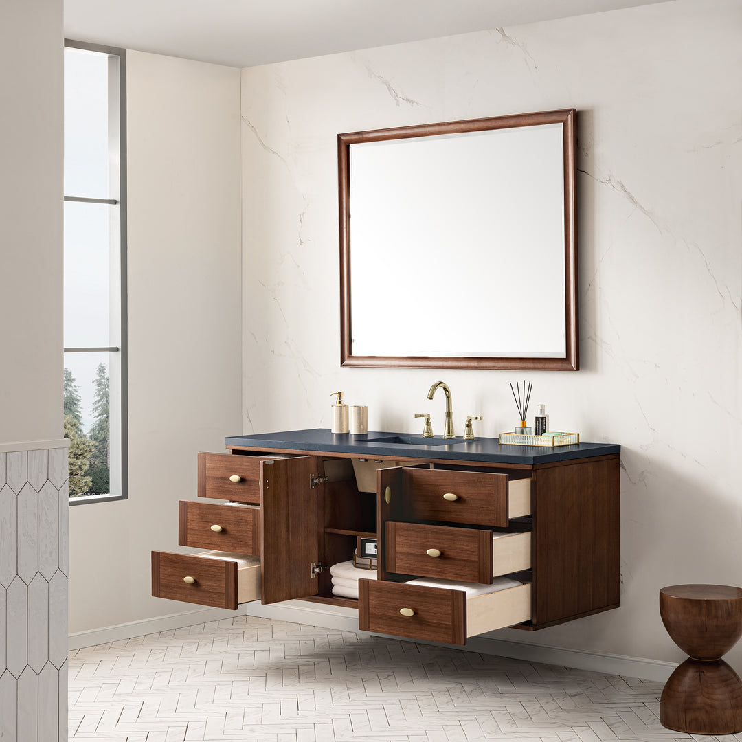 Amberly 60" Single Vanity, Mid-Century Walnut w/ 3 CM Charcoal Soapstone Top