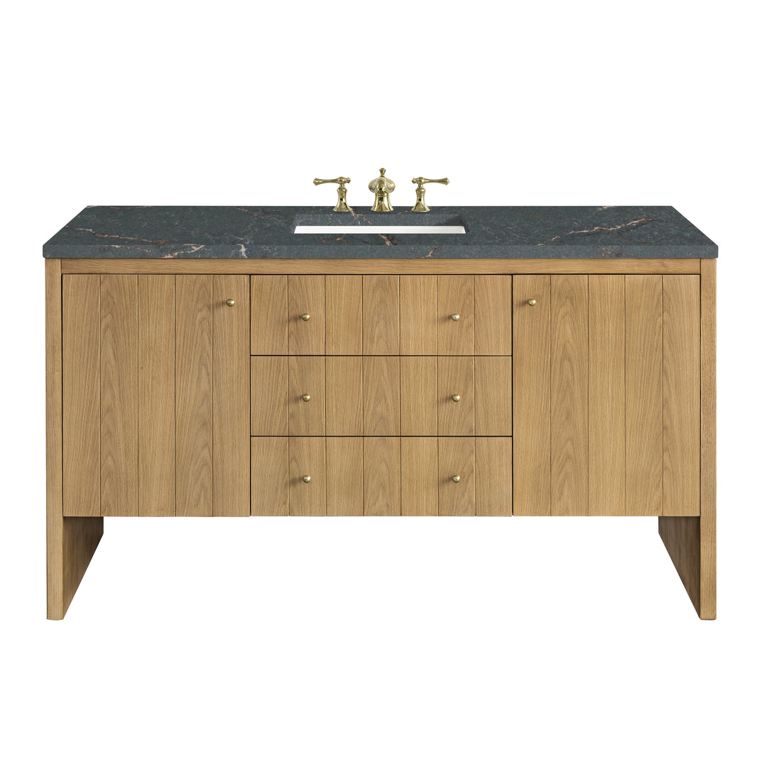 Hudson 60" Single Vanity, Light Natural Oak w/ 3 CM Parisien Bleu Top