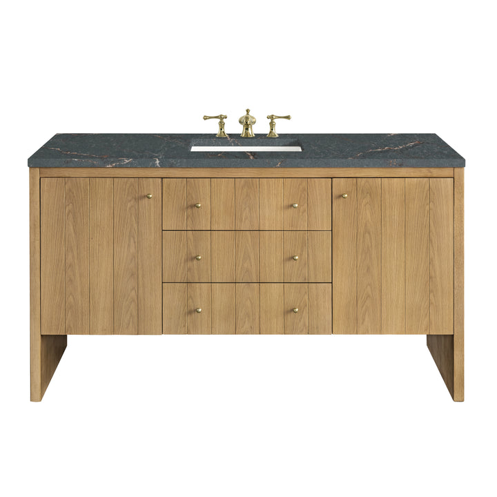 Hudson 60" Single Vanity, Light Natural Oak w/ 3 CM Parisien Bleu Top