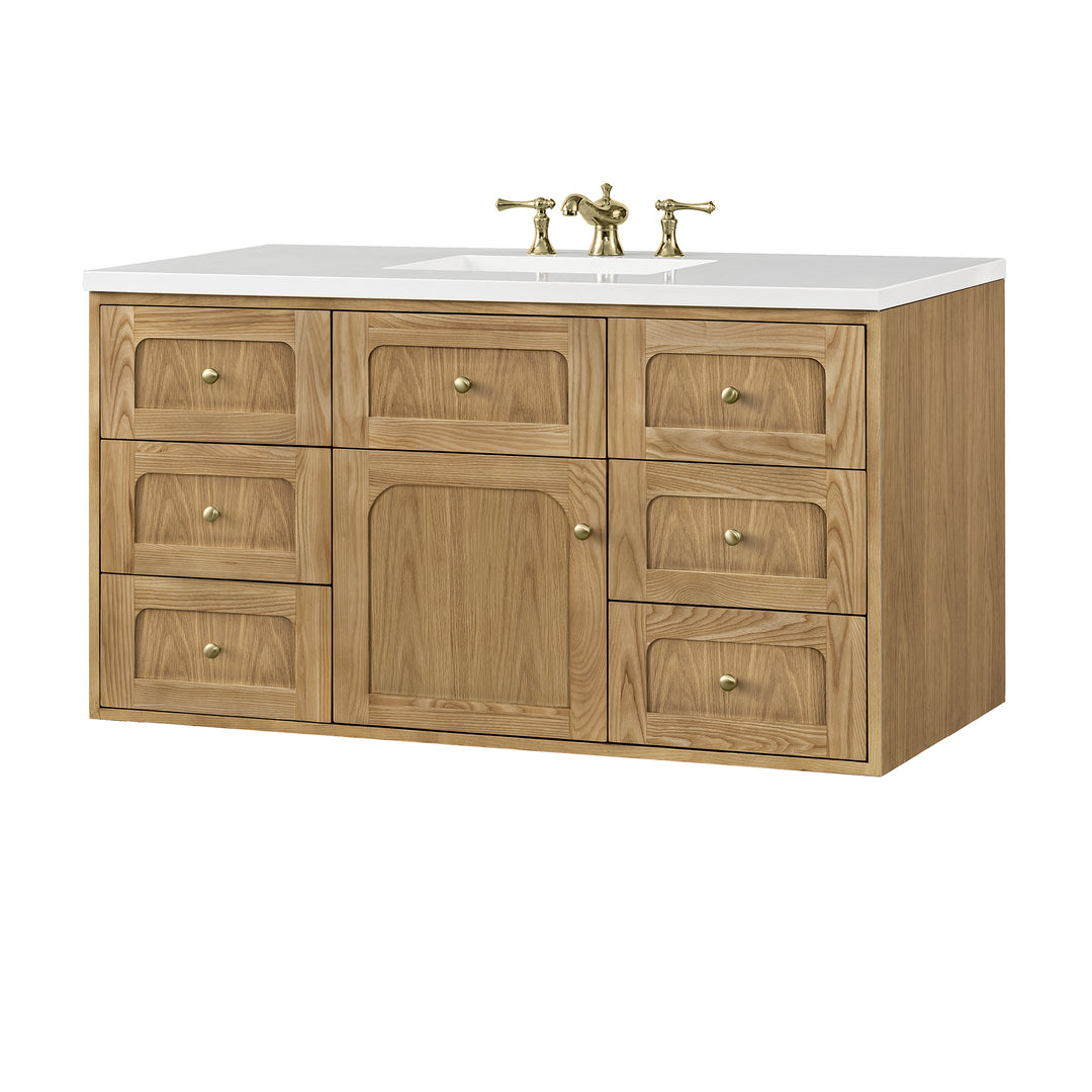 Laurent 48" Single Vanity, Light Natural Oak w/ 3 CM White Zeus Top