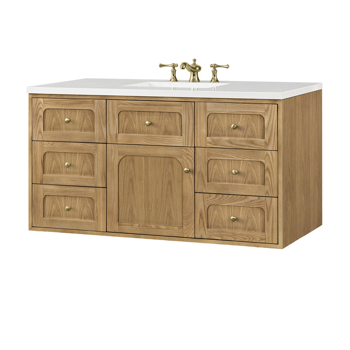 Laurent 48" Single Vanity, Light Natural Oak w/ 3 CM White Zeus Top