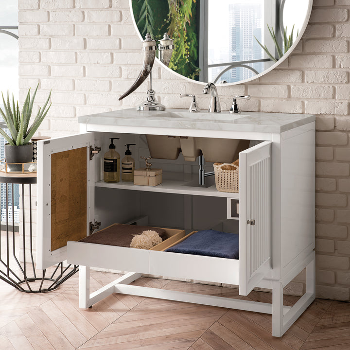 Athens 36" Single Vanity, Glossy White w/ 3 CM Victorian Silver Silestone Top