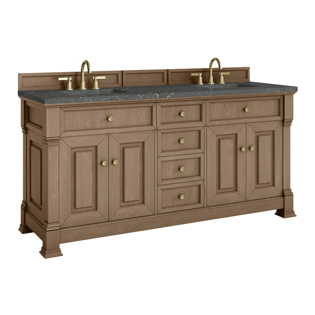 Brookfield 72" Double Vanity, Pecan w/ 3 CM Parisien Bleu Silestone® Top