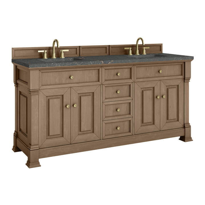 Brookfield 72" Double Vanity, Pecan w/ 3 CM Parisien Bleu Silestone® Top