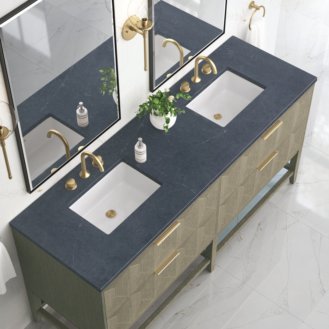 Emmeline 72" Double Vanity, Pebble Oak w/ 3 CM Charcoal Soapstone Top