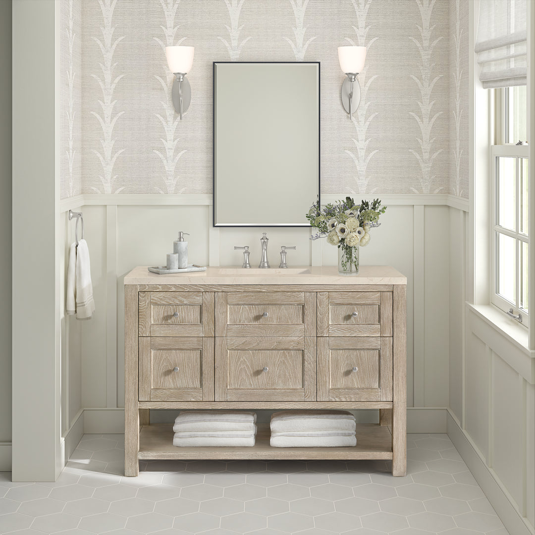 Breckenridge 48" Single Vanity, Whitewashed Oak w/ 3 CM Ethereal Noctis Silestone Top