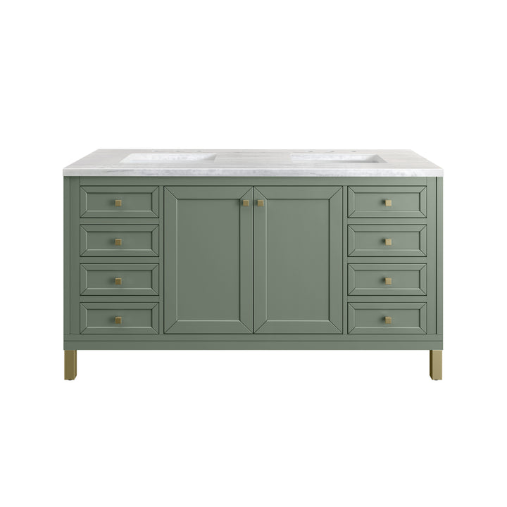 Chicago 60" Double Vanity, Smokey Celadon, w/ 3 CM Arctic Fall Solid Surface Top