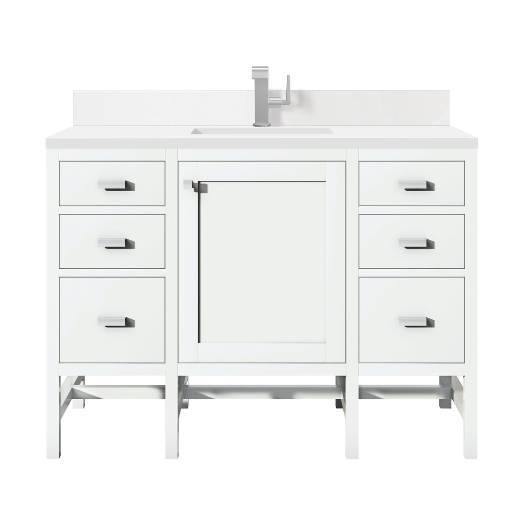 Addison 48" Single Vanity, Glossy White w/ Single Hole 3 CM White Zeus Silestone Top & Backsplash