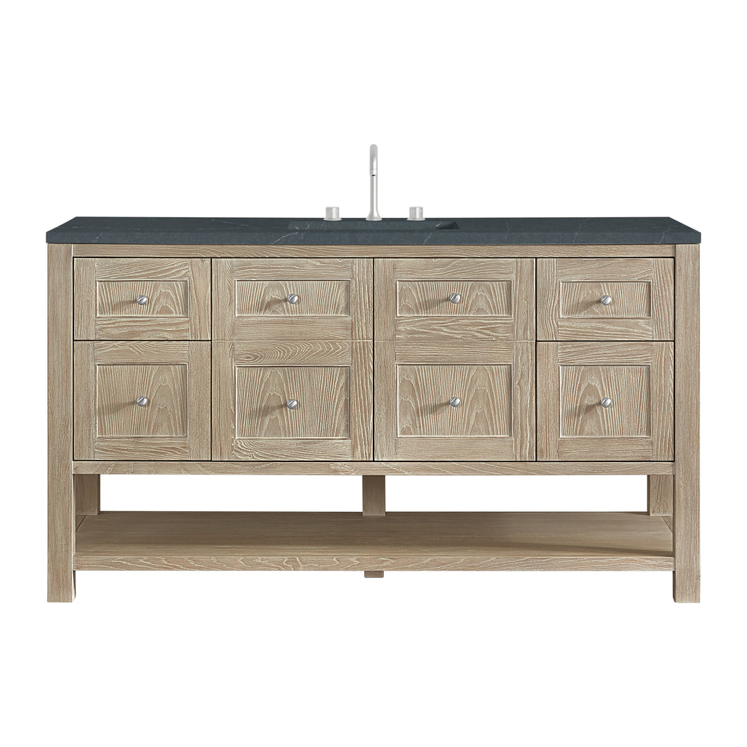 Breckenridge 60" Single Vanity, Whitewashed Oak, w/ 3 CM Charcoal Soapstone Quartz Top