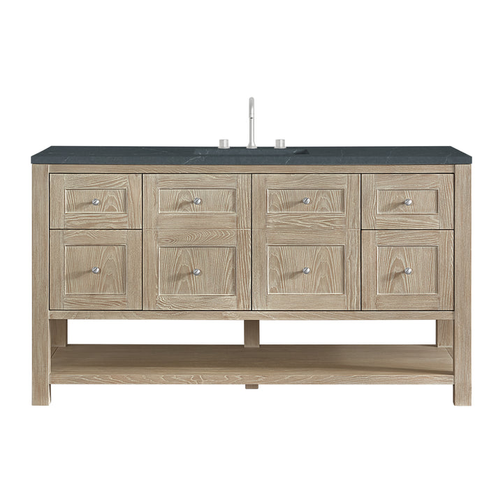 Breckenridge 60" Single Vanity, Whitewashed Oak, w/ 3 CM Charcoal Soapstone Quartz Top