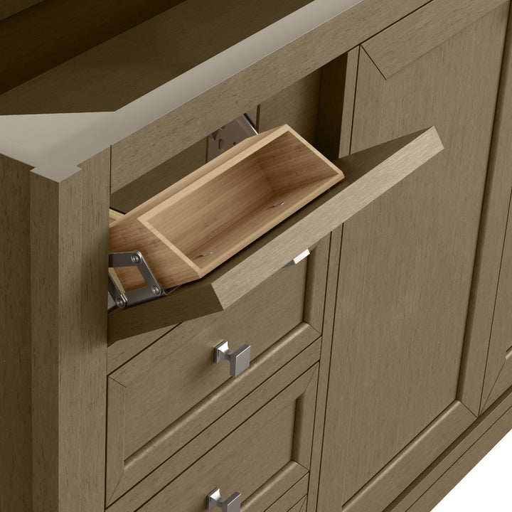 Chicago 60" Double Vanity, Walnut Whisper, w/ 3 CM Victorian Silver Silestone® Top w/FreePower Wireless Charger