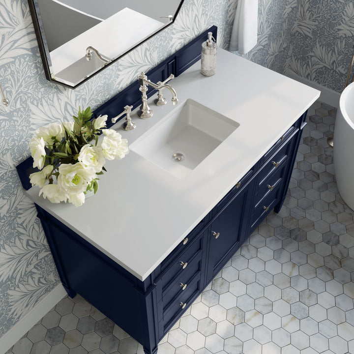 Brittany 48" Single Vanity, Victory Blue w/ 3 CM White Zeus Silestone Top