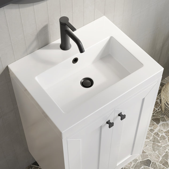 Chianti 20" Single Vanity, Glossy White, Matte Black, w/ White Glossy Composite Stone Top