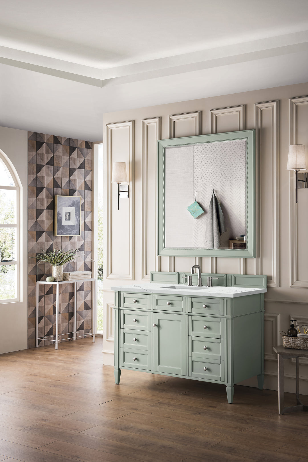 Brittany 48" Single Vanity, Sage Green w/ 3 CM Ethereal Noctis Silestone Top
