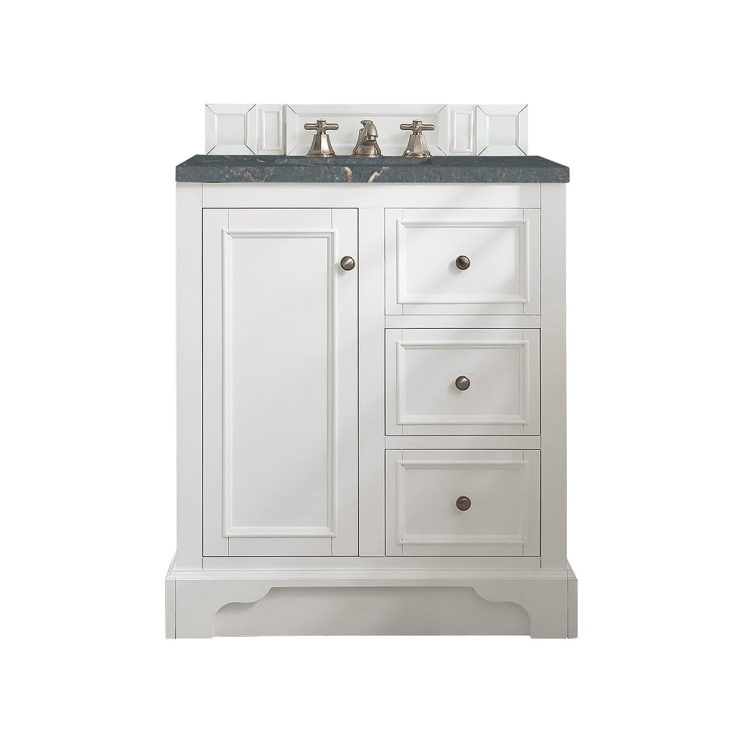 De Soto 30" Single Vanity, Bright White w/ 3 CM Parisien Bleu Silestone Top