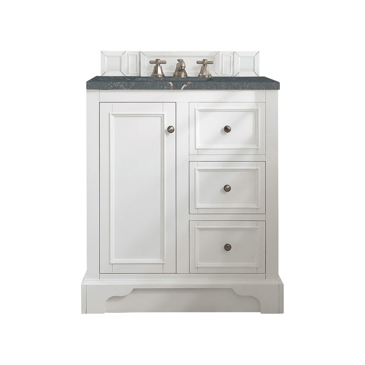 De Soto 30" Single Vanity, Bright White w/ 3 CM Parisien Bleu Silestone Top