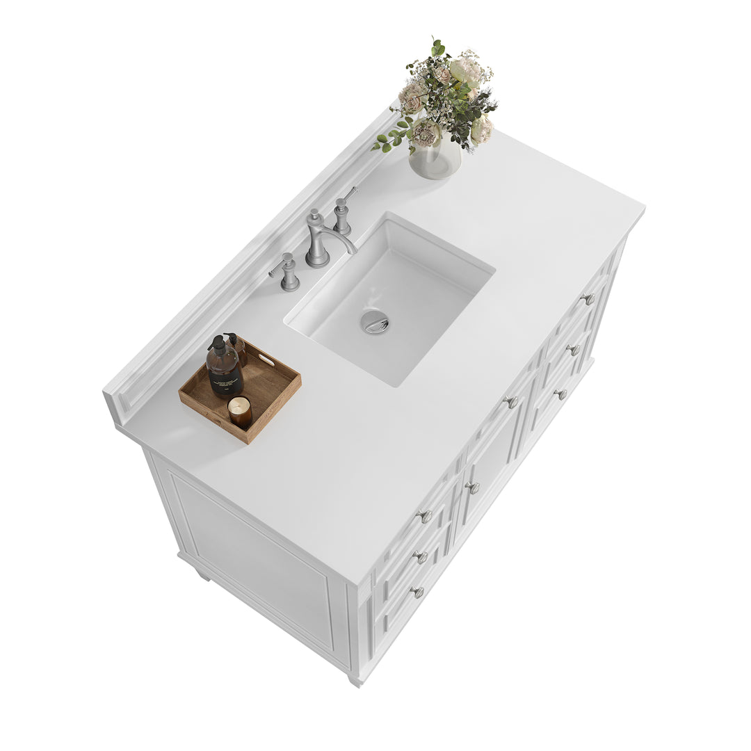 Lorelai 48" Single Vanity, Bright White w/ 3 CM White Zeus Silestone Top