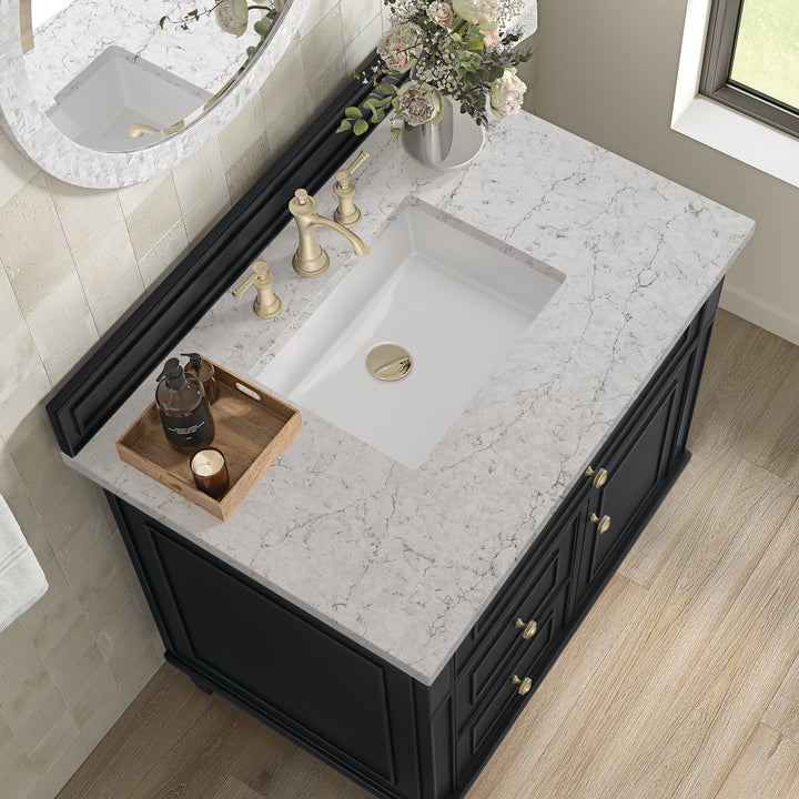 Lorelai 36" Single Vanity, Black Onyx w/ 3 CM Eternal Jasmine Pearl Silestone Top
