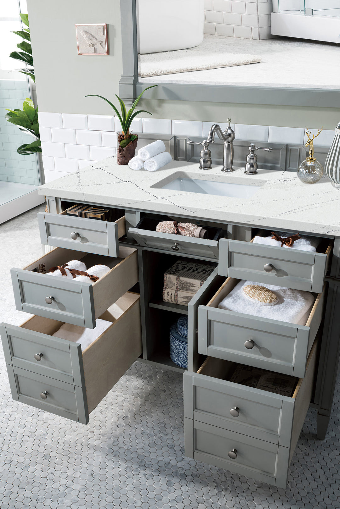 Brittany 48" Single Vanity, Urban Gray w/ 3 CM Ethereal Noctis Silestone Top