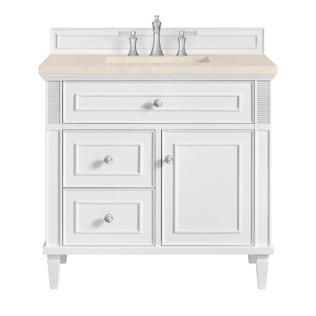 Lorelai 36" Single Vanity, Bright White w/ 3 CM Eternal Marfil Silestone Top