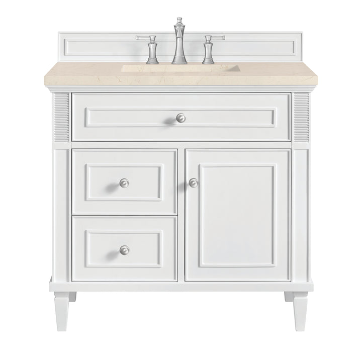 Lorelai 36" Single Vanity, Bright White w/ 3 CM Eternal Marfil Silestone Top