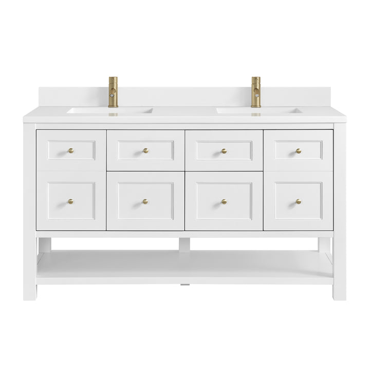 Breckenridge 60" Double Vanity, Bright White, w/ Single Hole 3 CM White Zeus Quartz Top & Backsplash