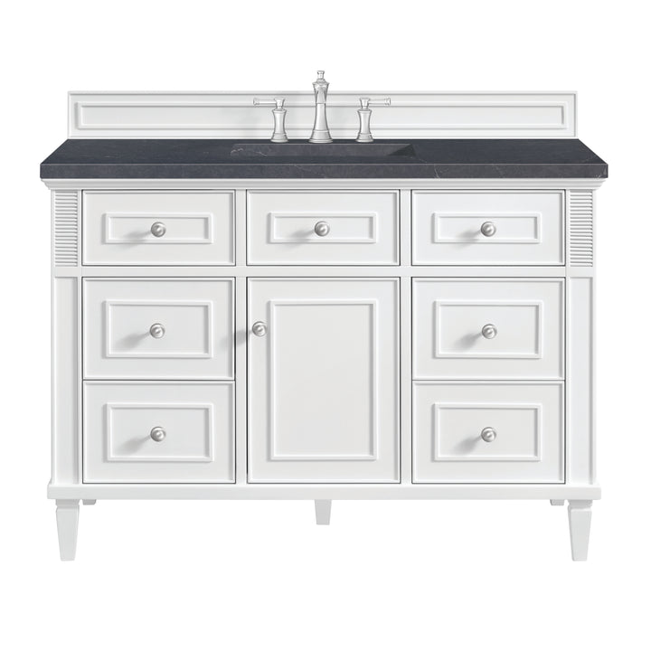 Lorelai 48" Single Vanity, Bright White w/ 3 CM Charcoal Soapstone Silestone Top
